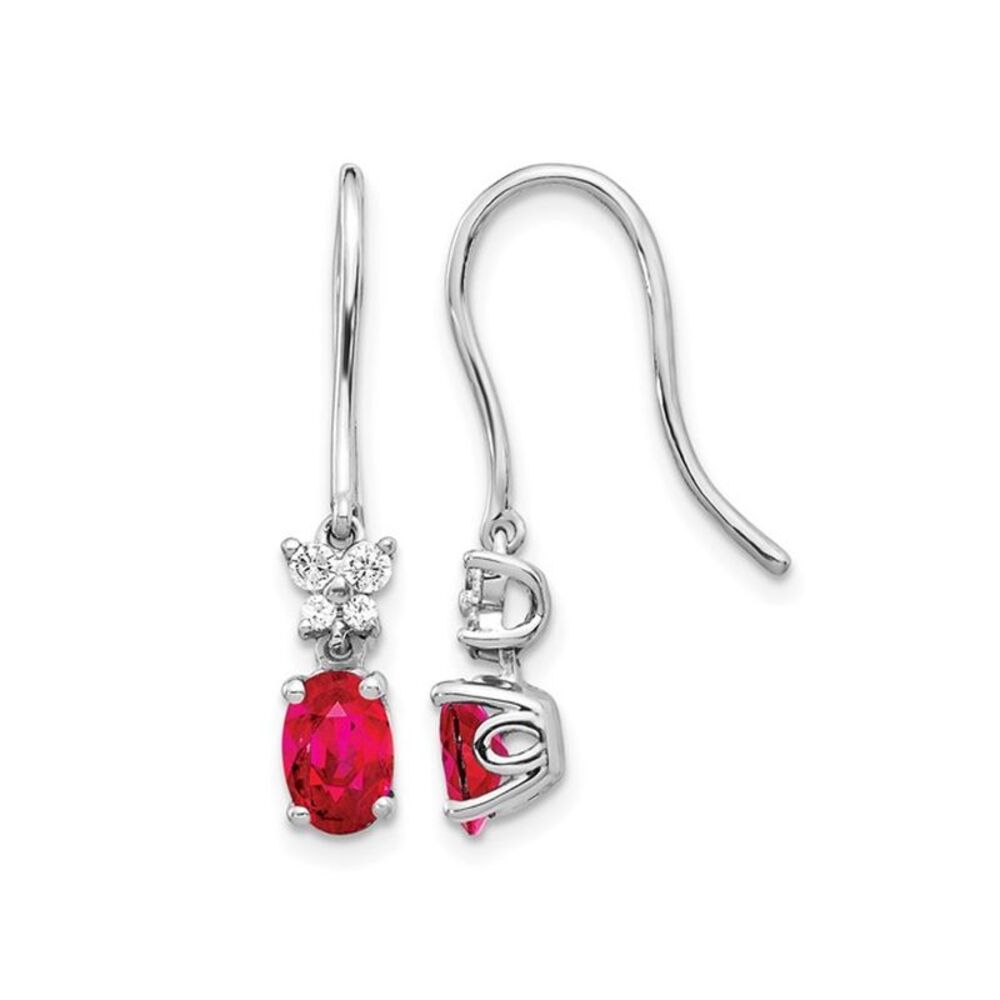 3/5 Carat (ctw) Ruby Dangle Earrings 14K White Gold with Diamonds